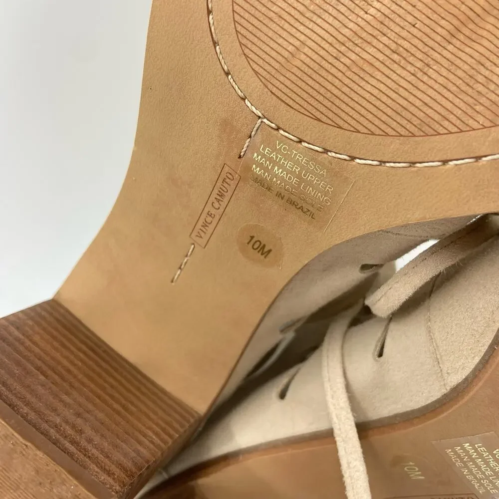 Vince Camuto Tressa Booties 10 Beige Suede Leather‎ Lace Up Sandals - Picture 2 of 9